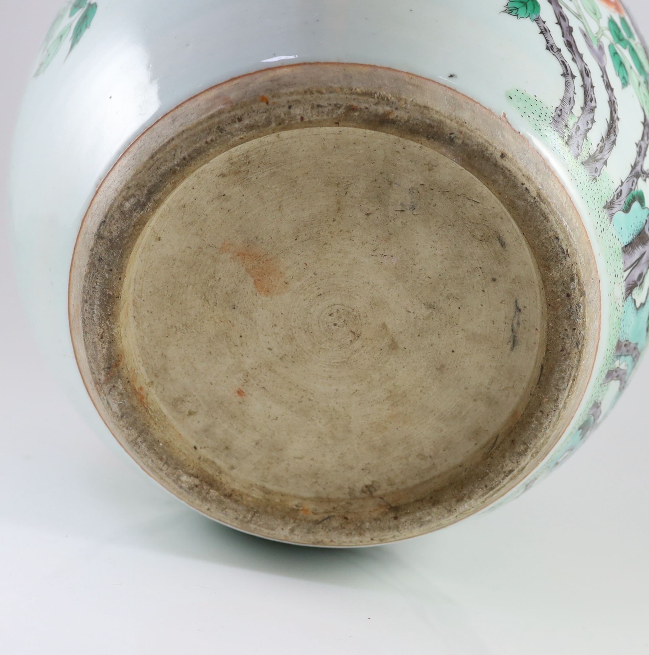 A Chinese famille verte jardiniere or fishbowl, late 19th century, 30.5 cm high, 38 cm diameter